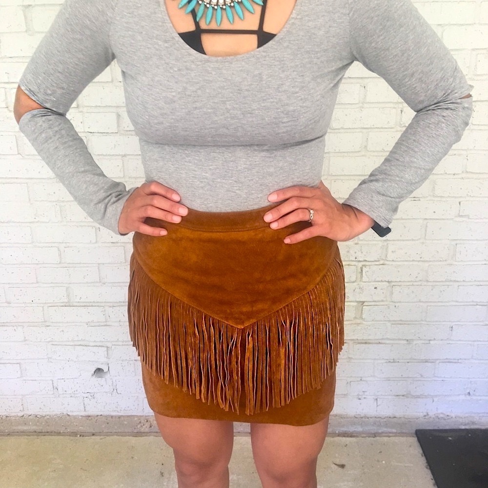 Fringe Leather Mini Skirt Vintage